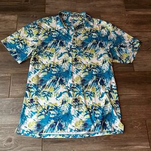 Tattoo Golf Aloha Collection Mens‎ XL Palm Leaf Print Button Up Performance Polo